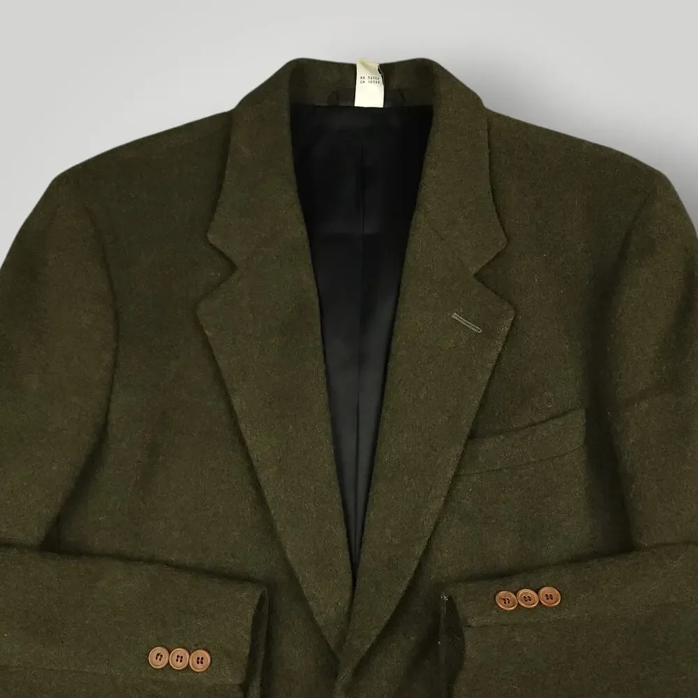 Vtg 90s Ivy Style Sack Jacket 38R Relaxed Fit Brushed Marled Wool Blend Green